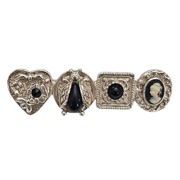 1928 Brand ST Victorian-Style Cameo Bug Heart Bar Brooch Rhinestone Pin, J2 - Picture 2 of 6